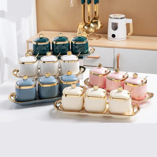Modern Ceramic Seasoning Jar Set | - Elegant Households KE