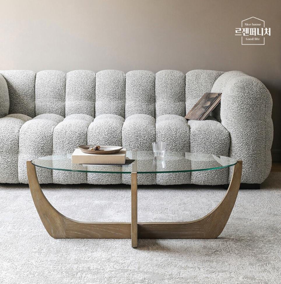 Wooden Coffee Table - Modern Glass Top Design with Solid Wooden Base