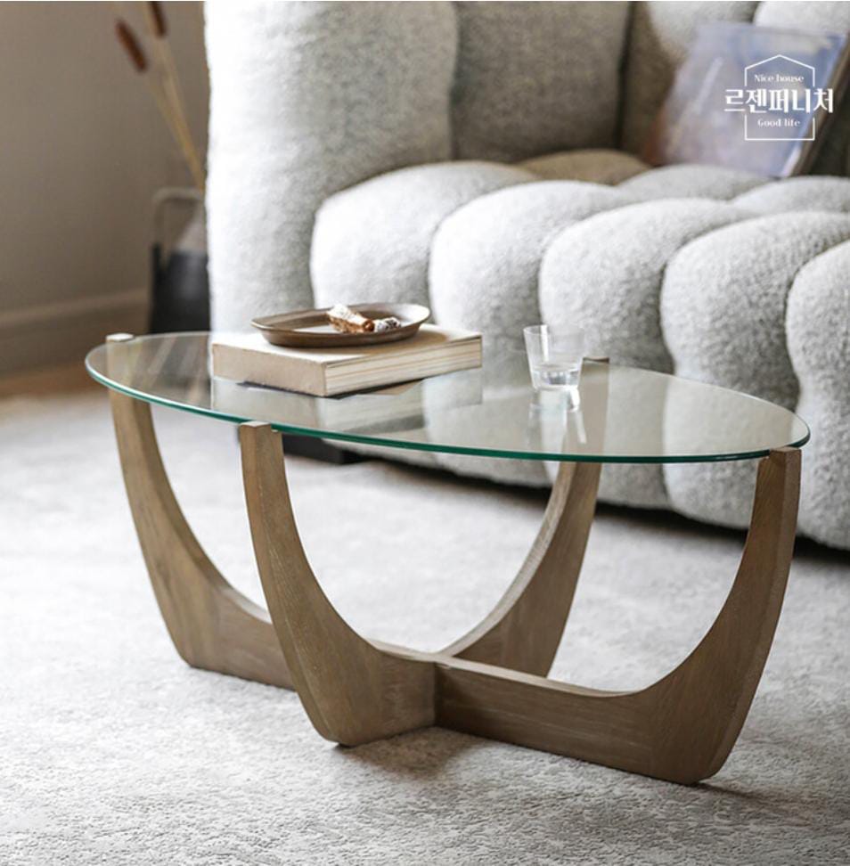 Wooden Coffee Table - Modern Glass Top Design with Solid Wooden Base