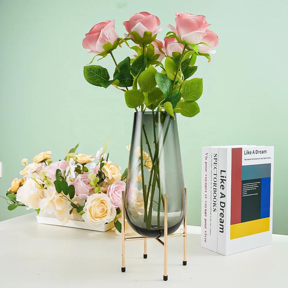 Modern creative dark glass vase with a gold stand | - Elegant Households KE