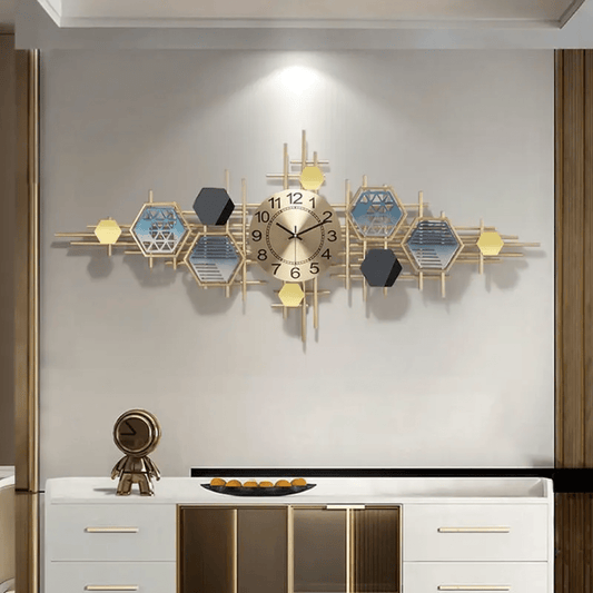 Modern Geometric Metal Wall Clock – Luxury Gold Decorative Wall Art for Living Room | - Elegant Households KE