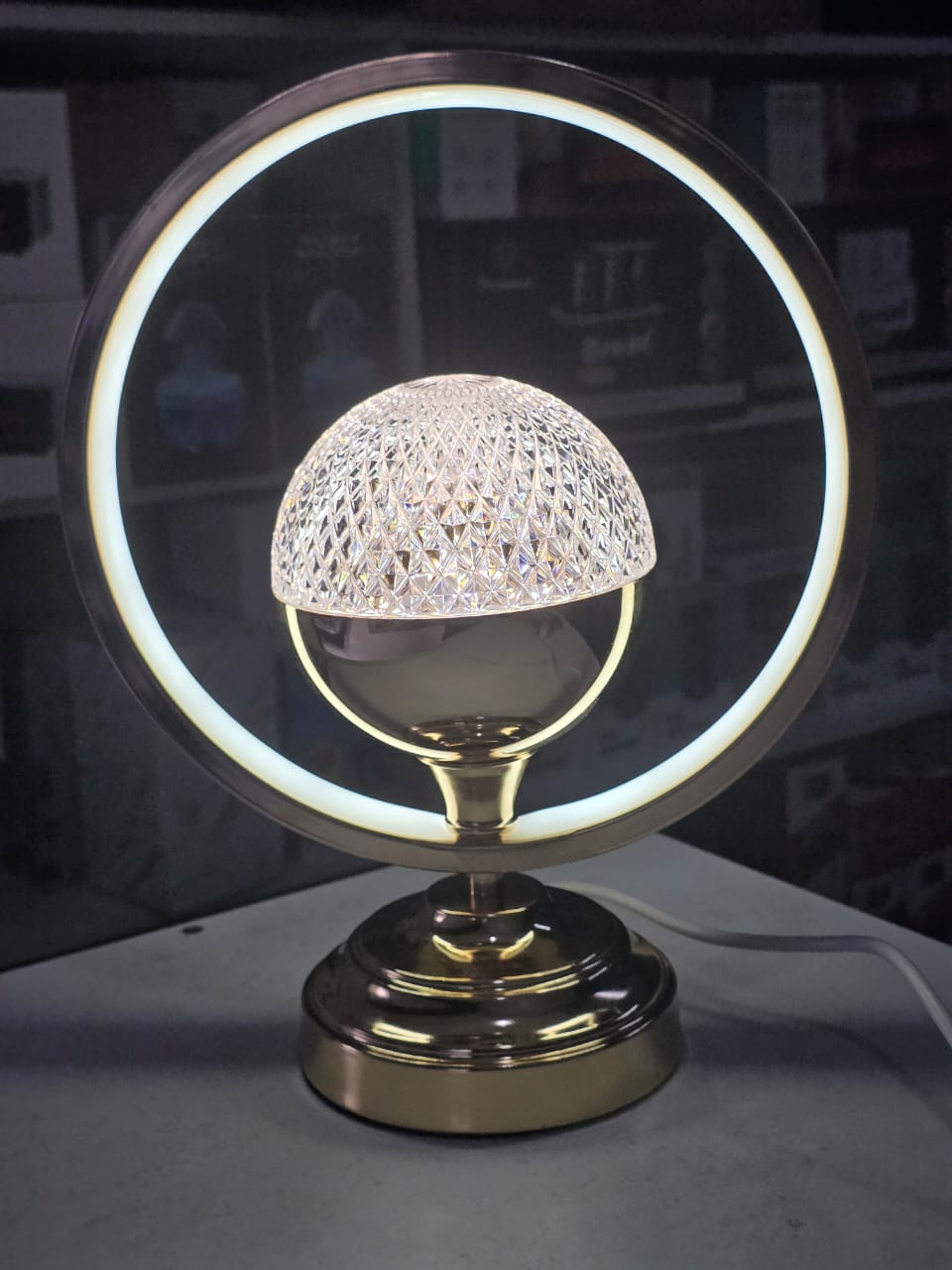 Modern Luxury LED Table Lamp with Round Golden Frosted Glass | - Elegant Households KE