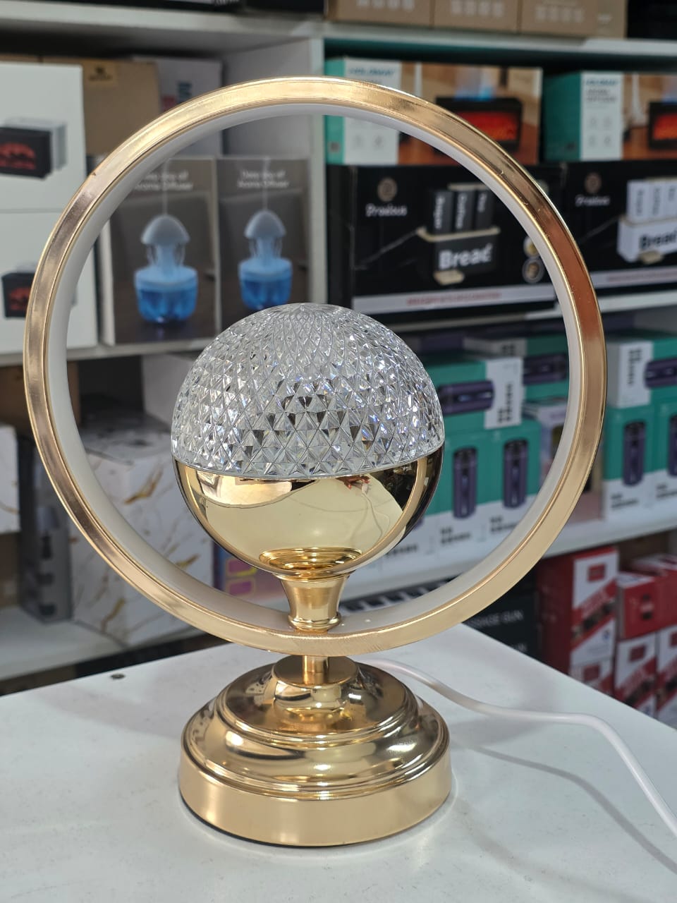 Modern Luxury LED Table Lamp with Round Golden Frosted Glass | - Elegant Households KE