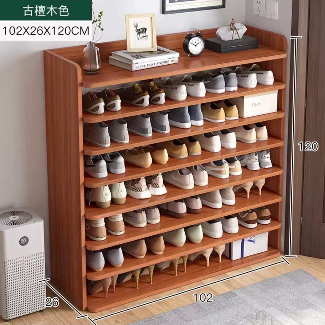 Modern Multi - Layer Wooden Shoe Rack – Space - Saving Shoe Organizer for Entryway, Hallway, and Bedroom (Brown/White, 102 x 26 x 120 cm) | - Elegant Households KE