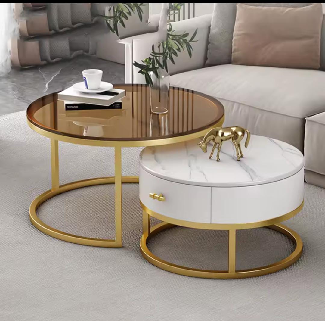 Modern Nesting Coffee Table Set – Marble & Glass Finish | - Elegant Households KE
