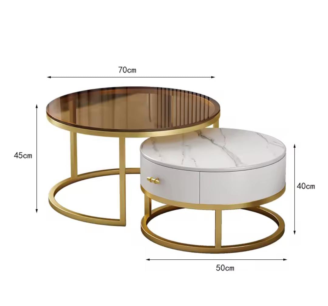 Modern Nesting Coffee Table Set – Marble & Glass Finish | - Elegant Households KE