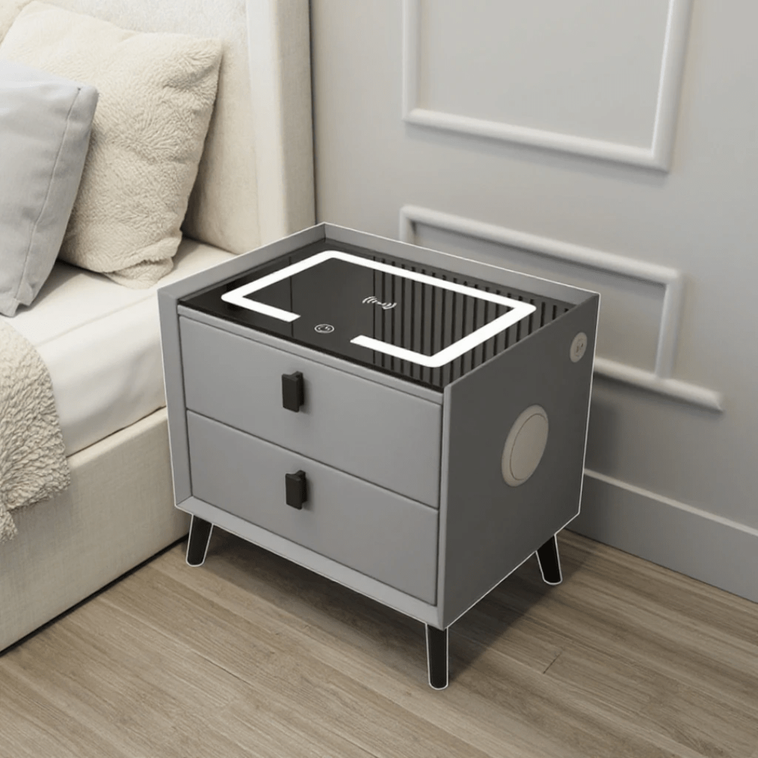 Modern Nightstand with LED, USB & 2 Drawers | - Elegant Households KE