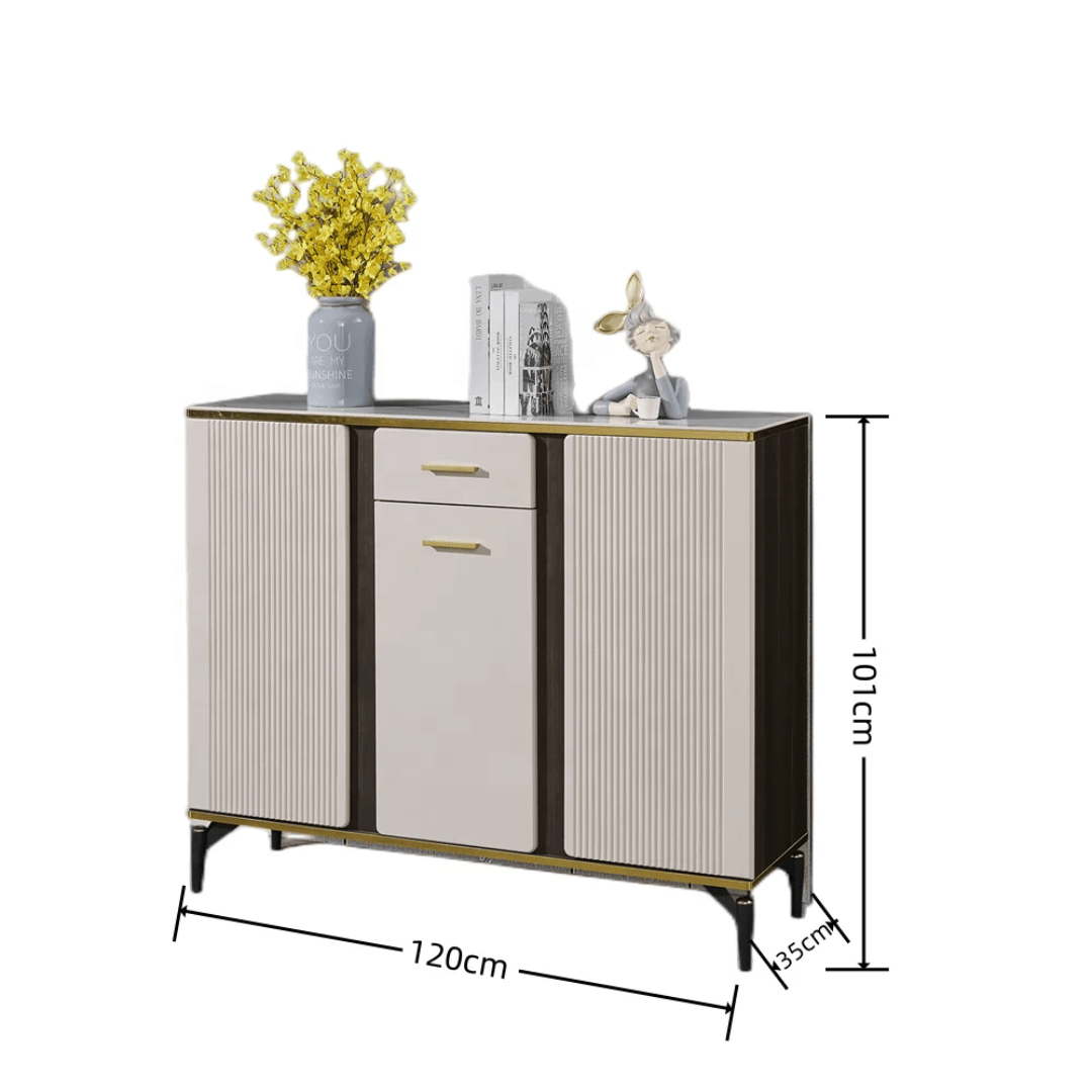 Modern Ribbed Sideboard Cabinet with Gold Accents – Luxury Storage Console Table – 100cm & 120cm Options | - Elegant Households KE