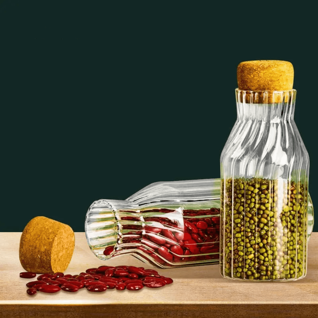 Mulit - purpose Modern Household Borosilicate Glass Storage Jar with Acacia wooden cork Lid | - Elegant Households KE
