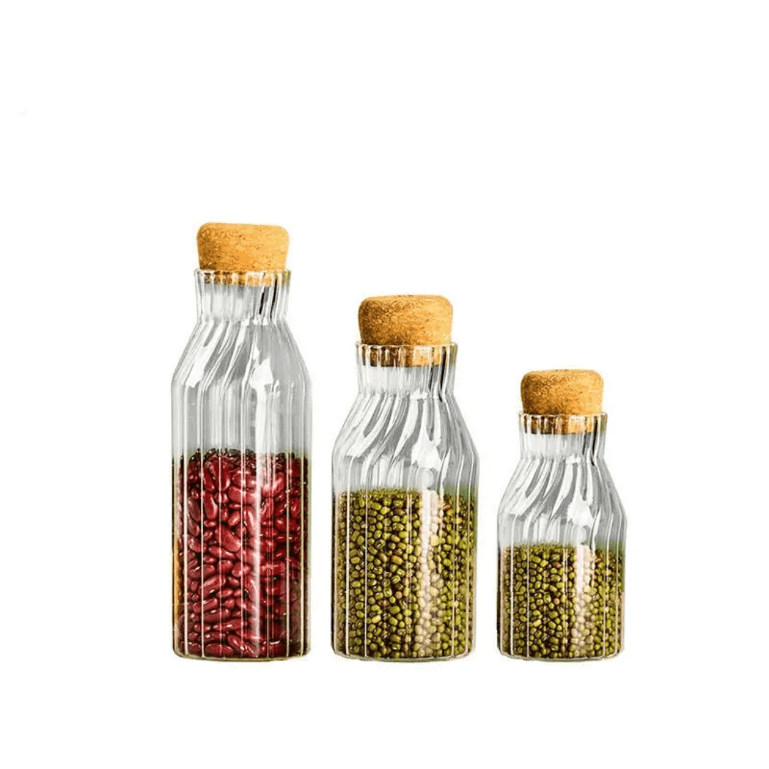 Mulit - purpose Modern Household Borosilicate Glass Storage Jar with Acacia wooden cork Lid | - Elegant Households KE