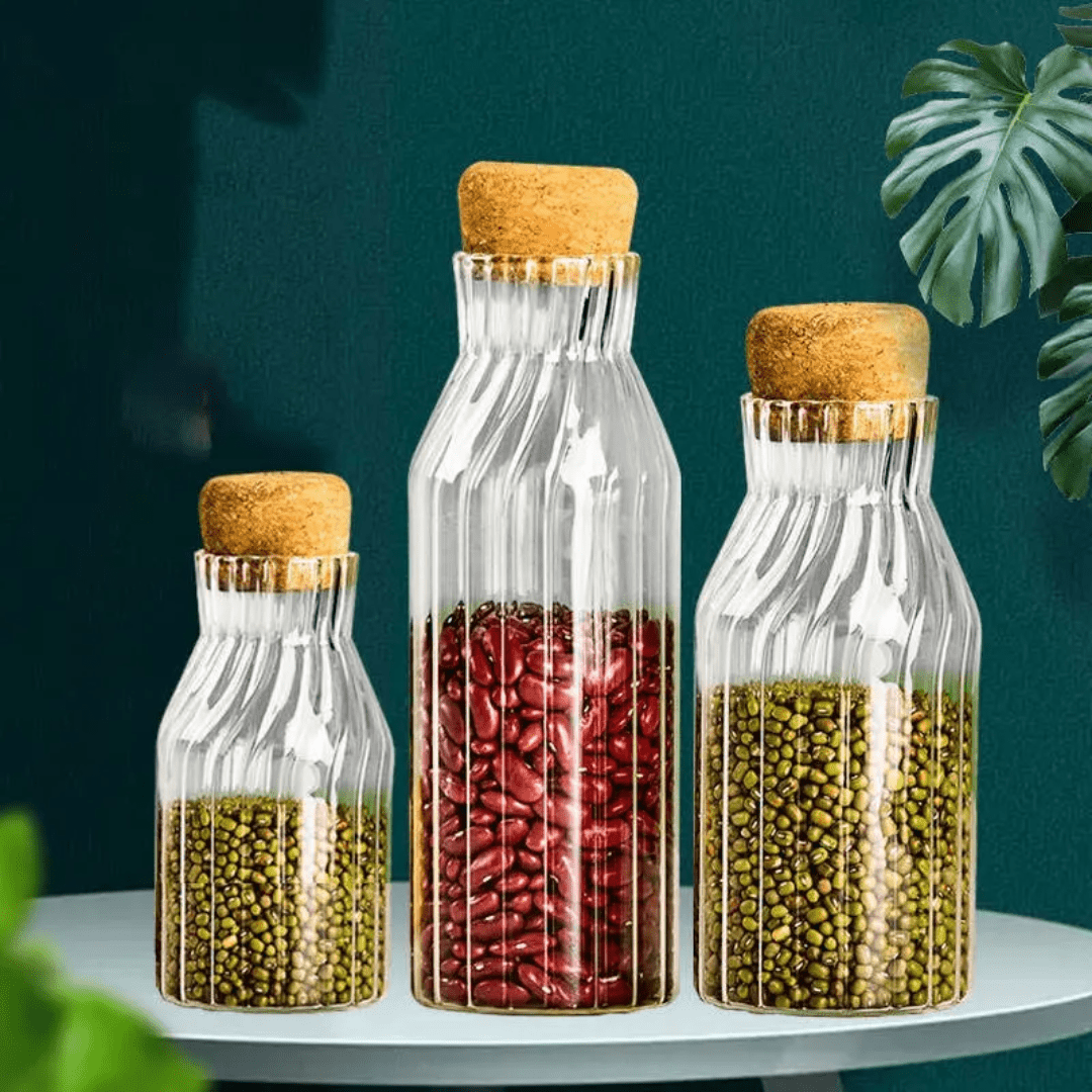 Mulit - purpose Modern Household Borosilicate Glass Storage Jar with Acacia wooden cork Lid | - Elegant Households KE