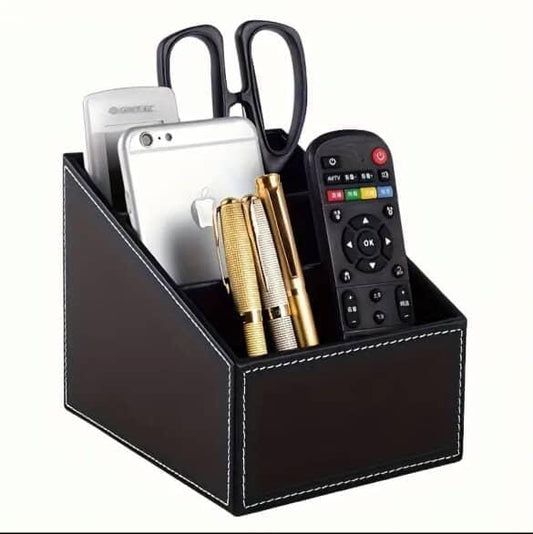Multi - Compartment Leather Desk Organizer /Remote organizer | - Elegant Households KE