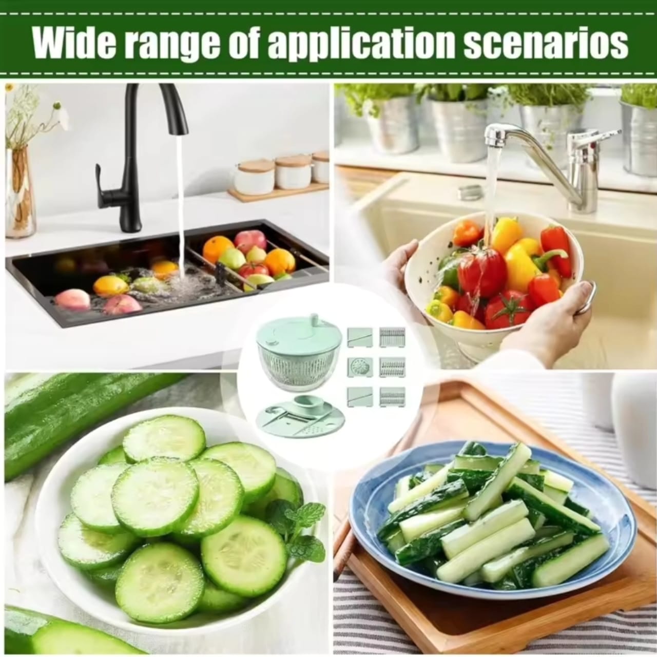 Multi - functional 8pcs Salad Spinner with Vegetable Chopper  | - Elegant Households KE