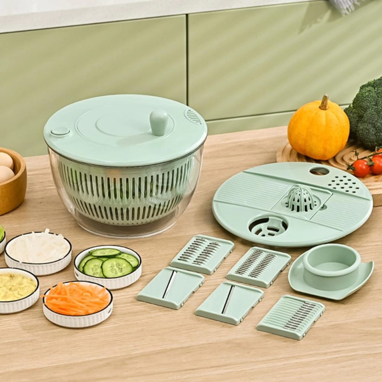 Multi - functional 8pcs Salad Spinner with Vegetable Chopper  | - Elegant Households KE