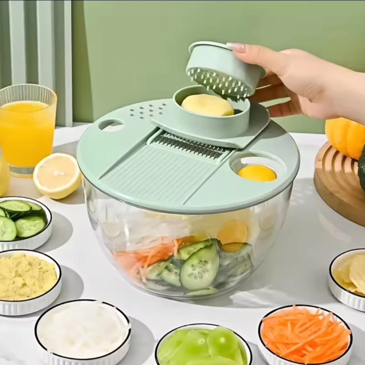 Multi - functional 8pcs Salad Spinner with Vegetable Chopper  | - Elegant Households KE