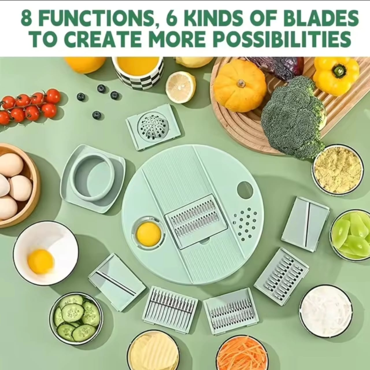 Multi - functional 8pcs Salad Spinner with Vegetable Chopper  | - Elegant Households KE
