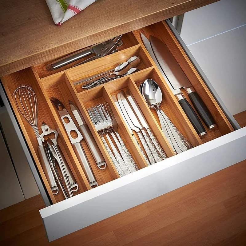 Multifunctional Big bamboo Expandable wooden cutlery drawer organizer | - Elegant Households KE