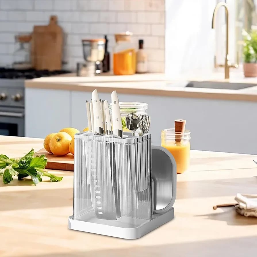 Multifunctional cutlery organizer with chopping board holder and knife organizer | - Elegant Households KE