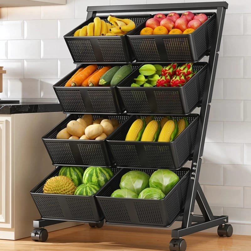 Multifunctional Metallic Vegetable/Fruits Cart Storage Rack | - Elegant Households KE