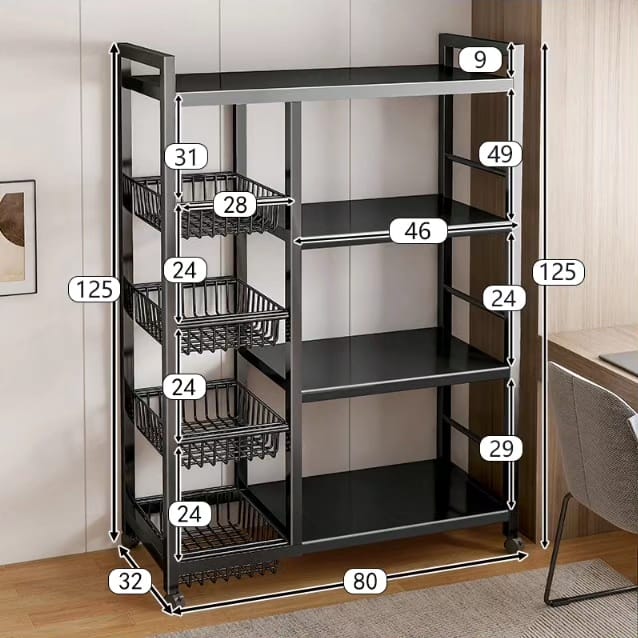 Kitchen Rack - Multifunctional Metallic Rack with Wheels & Storage