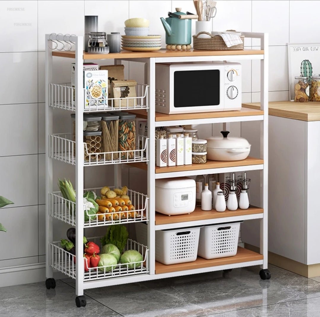 Multifunctional Strong metallic Kitchen rack with movable &amp; lockable wheels | - Elegant Households KE