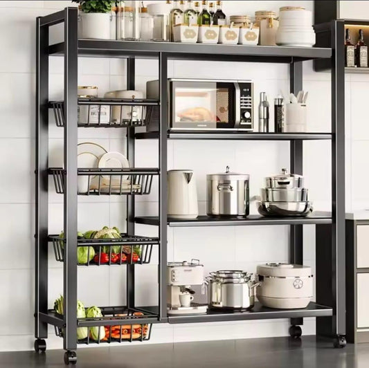 Multifunctional Strong Metallic Kitchen Rack with Movable & Lockable | - Elegant Households KE