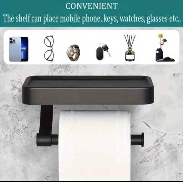 New Stainless Steel Toilet Paper Holder with Phone Shelf | - Elegant Households KE