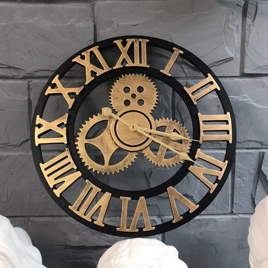 Non - Moving Gears Vintage Wall Clock | Roman Numeral Decor | - Elegant Households KE