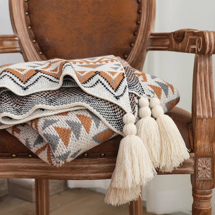 Nordic Bohemian knitted throw blankets with tassels | - Elegant Households KE