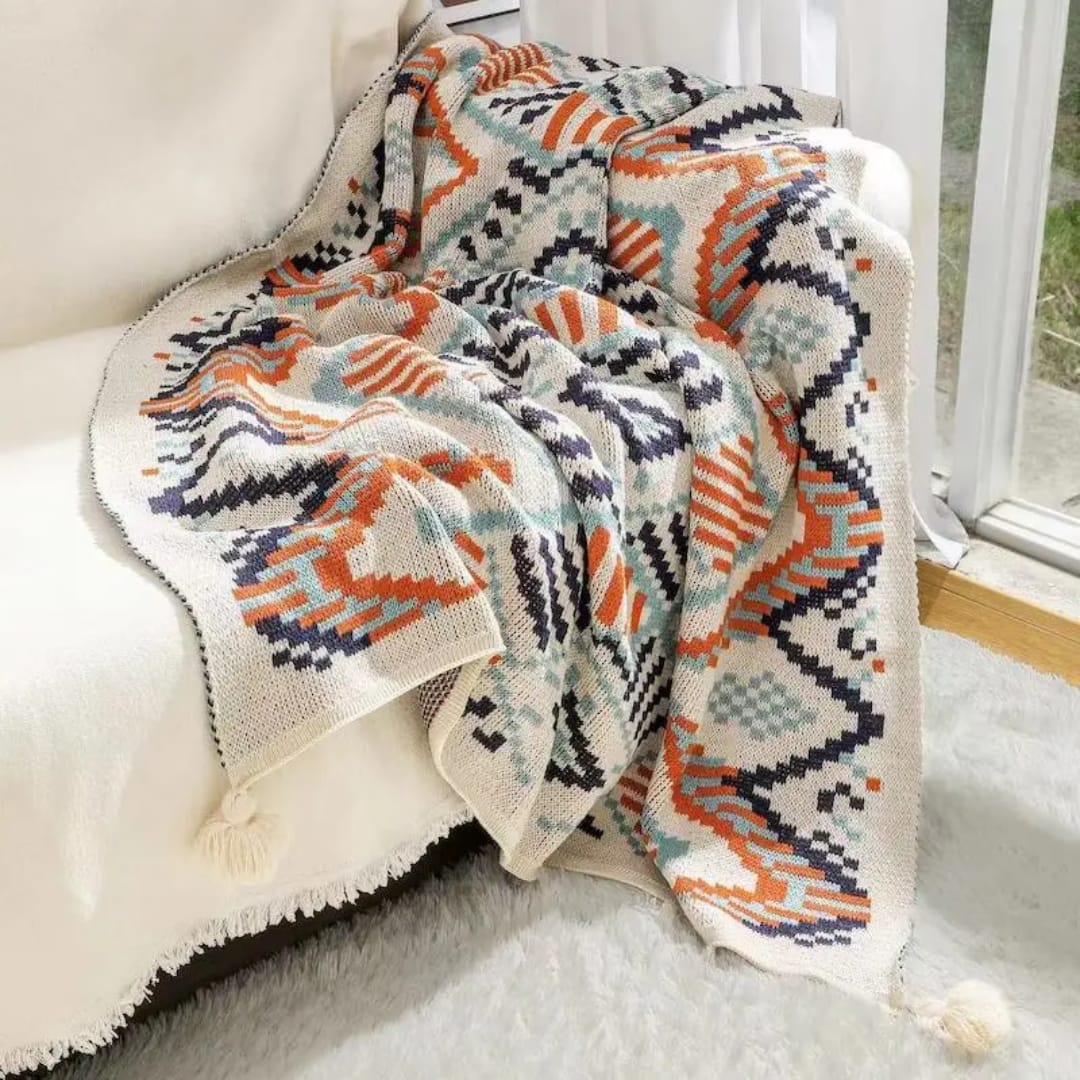 Nordic Bohemian knitted throw blankets with tassels | - Elegant Households KE