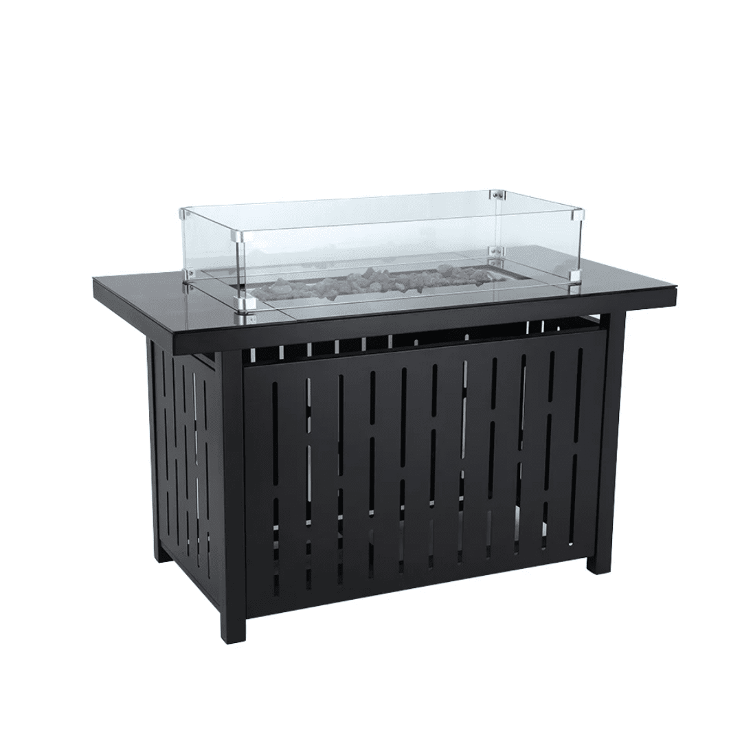Outdoor Gas Fire Pit Table with Glass Wind Guard & Lava Rocks | - Elegant Households KE