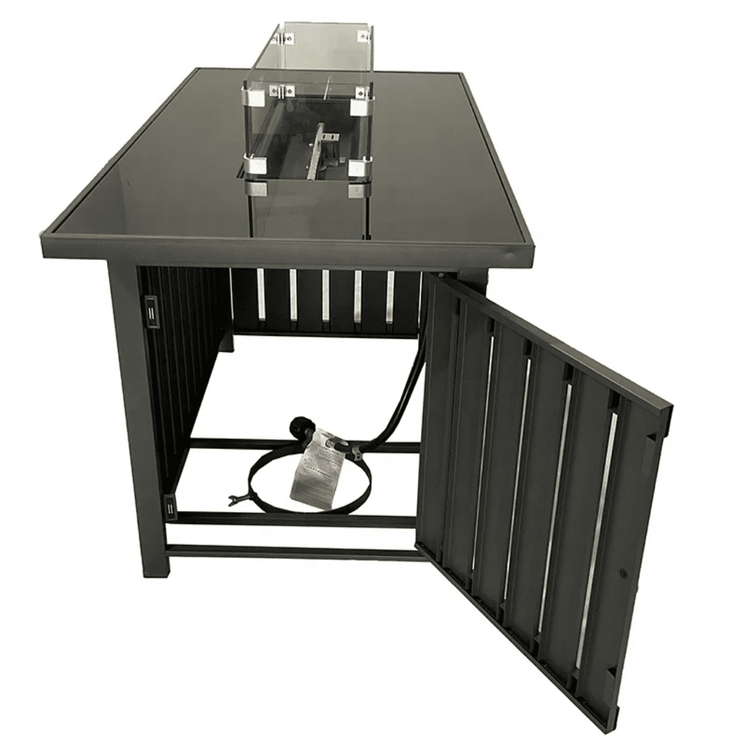 Outdoor Gas Fire Pit Table with Glass Wind Guard & Lava Rocks | - Elegant Households KE