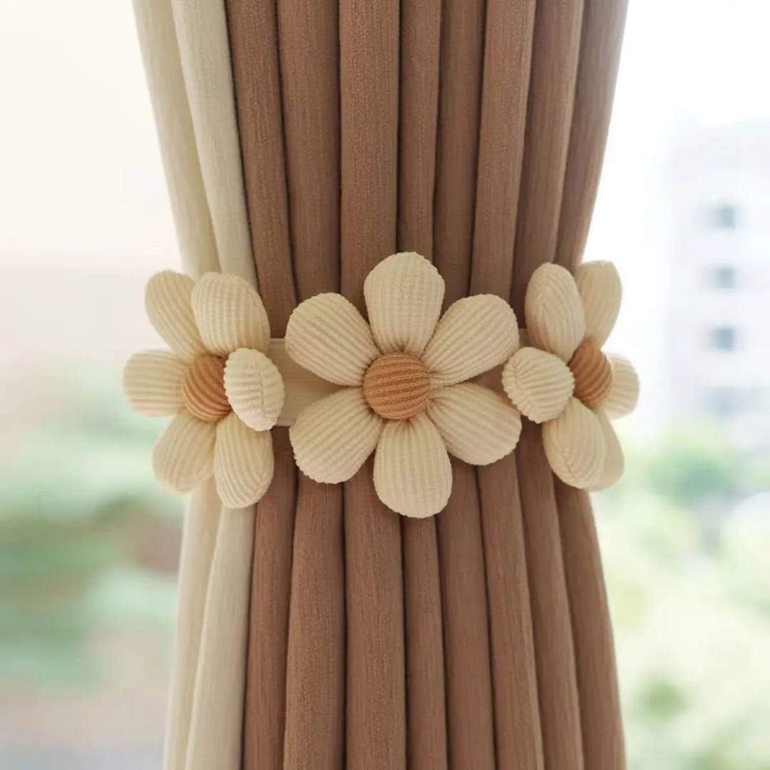 Pair Flower Curtain Tiebacks – Handwoven Decorative Drape Holders | - Elegant Households KE