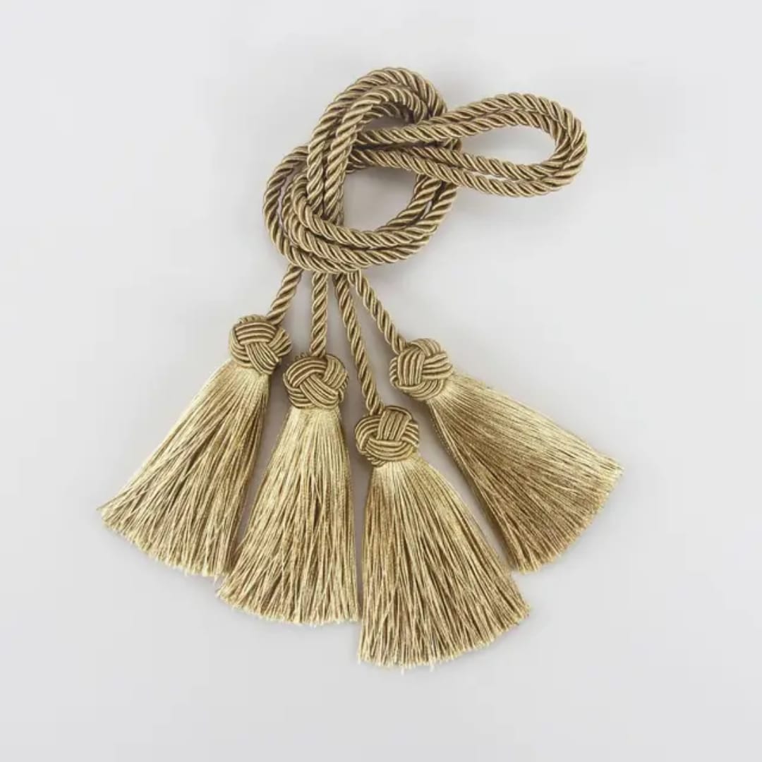 Pair of Gold Tassel Curtain Tiebacks – Rope Holder Set | - Elegant Households KE