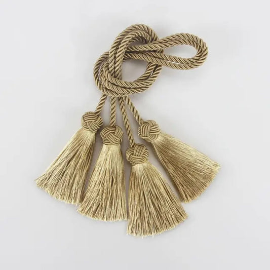 Pair of Gold Tassel Curtain Tiebacks – Rope Holder Set | - Elegant Households KE