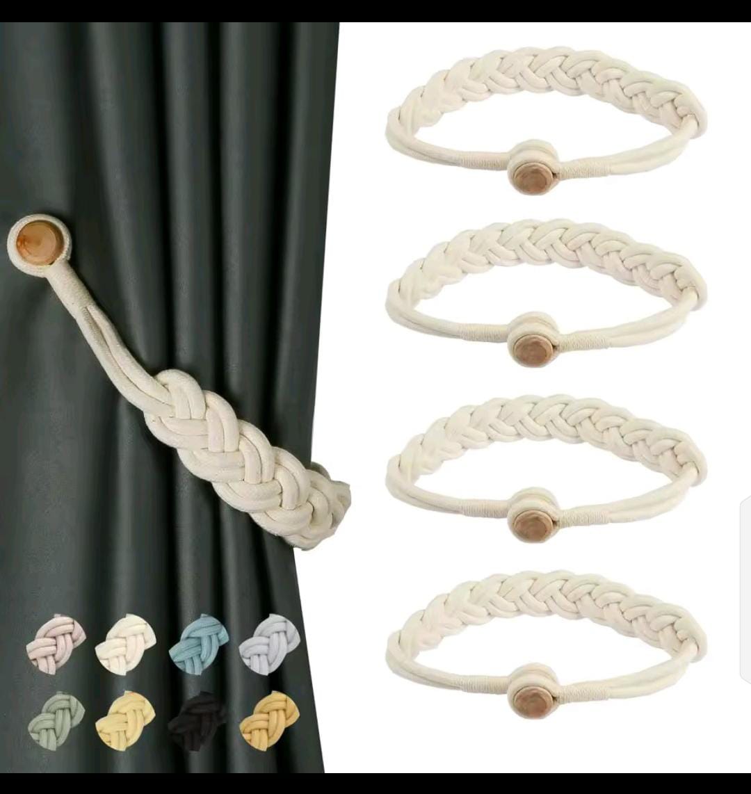 Pair of Handmade Magnetic Curtain Tiebacks – Cotton Rope | - Elegant Households KE