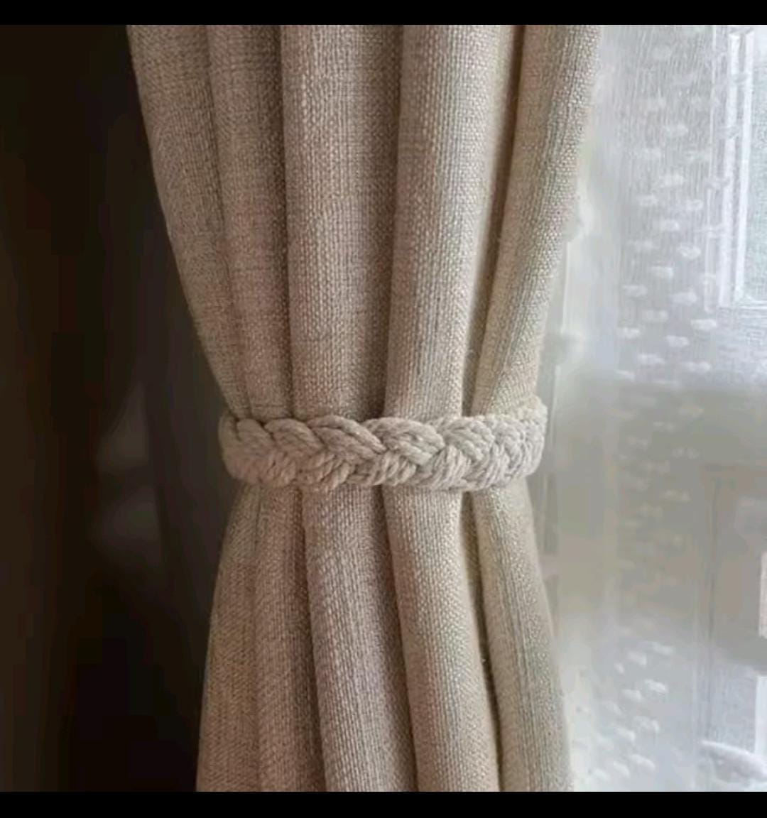 Pair of Handmade Magnetic Curtain Tiebacks – Cotton Rope | - Elegant Households KE