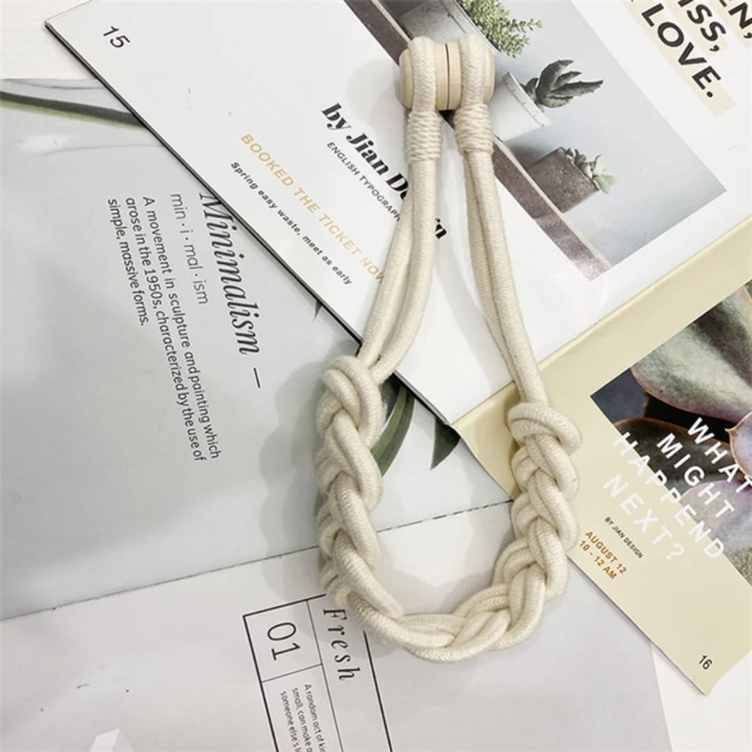 Pair of Handmade Magnetic Curtain Tiebacks – Cotton Rope | - Elegant Households KE