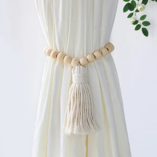 Pair of Macrame Curtain Tiebacks with Wooden Beads | - Elegant Households KE