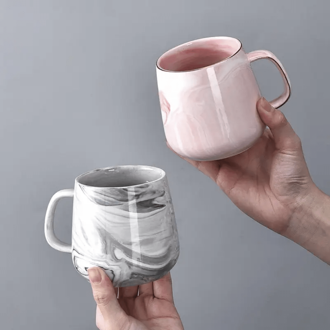Pearl Marble Porcelain Tea/ Coffee Mugs | - Elegant Households KE