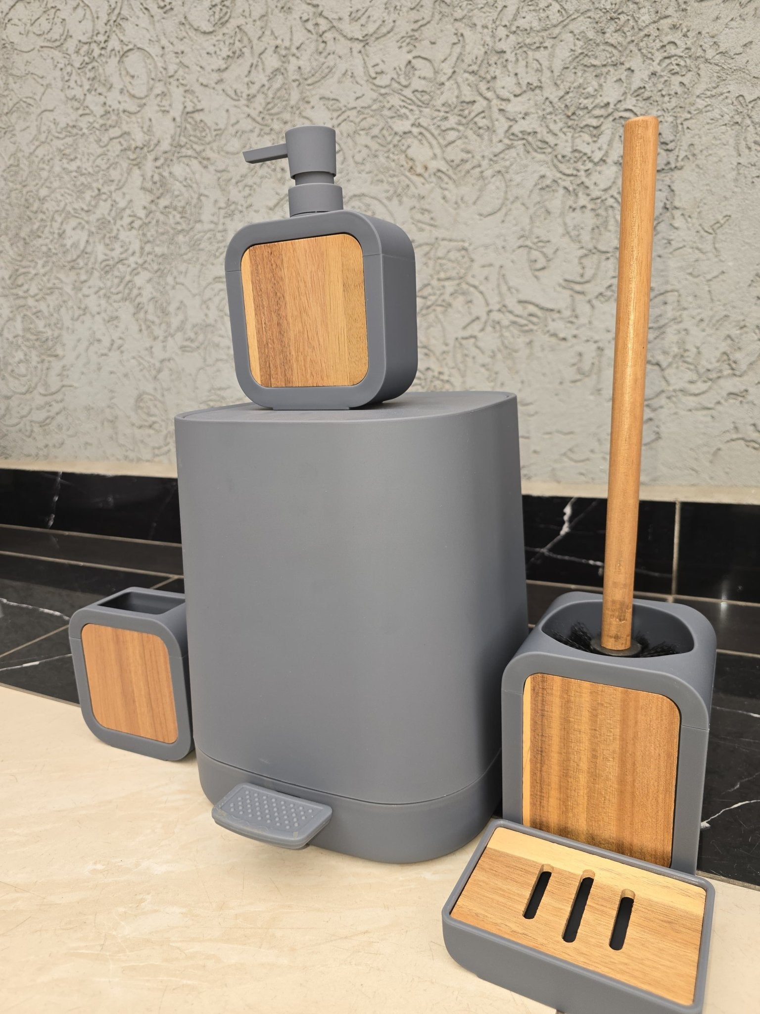 Plain 6pcs Bathroom Accessories set with Pedal | - Elegant Households KE