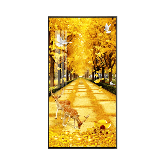 Porcelain Bird & Elk Wall Frame – Golden Tree Landscape 3D Art Decor | - Elegant Households KE
