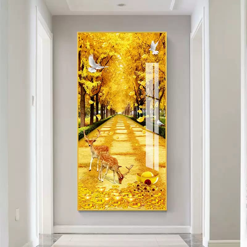 Porcelain Bird & Elk Wall Frame – Golden Tree Landscape 3D Art Decor | - Elegant Households KE