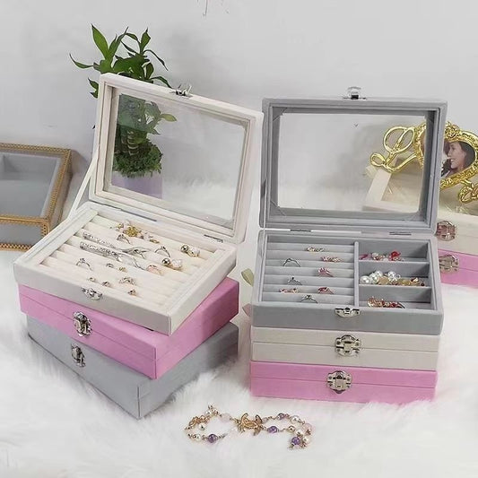 Portable Velvet - Jewelry Box Organizers Multifunctional /Earring Container Travel Jewelry Box | - Elegant Households KE