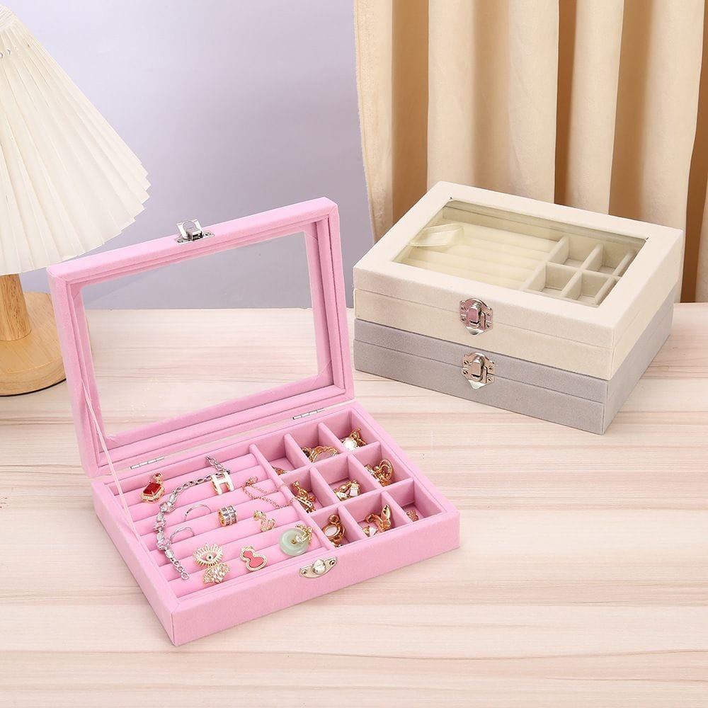 Portable Velvet - Jewelry Box Organizers Multifunctional /Earring Container Travel Jewelry Box | - Elegant Households KE