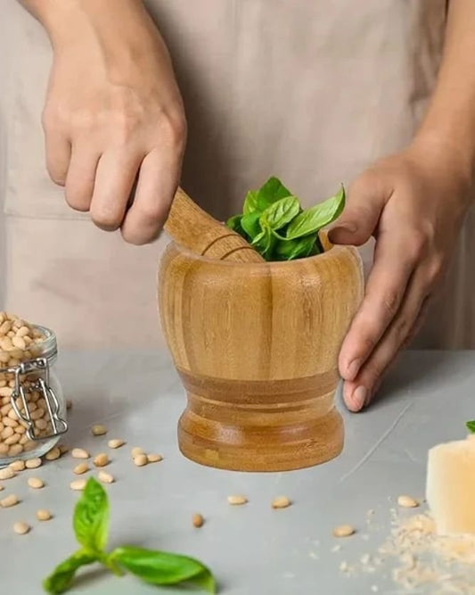 Premium Bamboo Mortar and Pestle Set | - Elegant Households KE