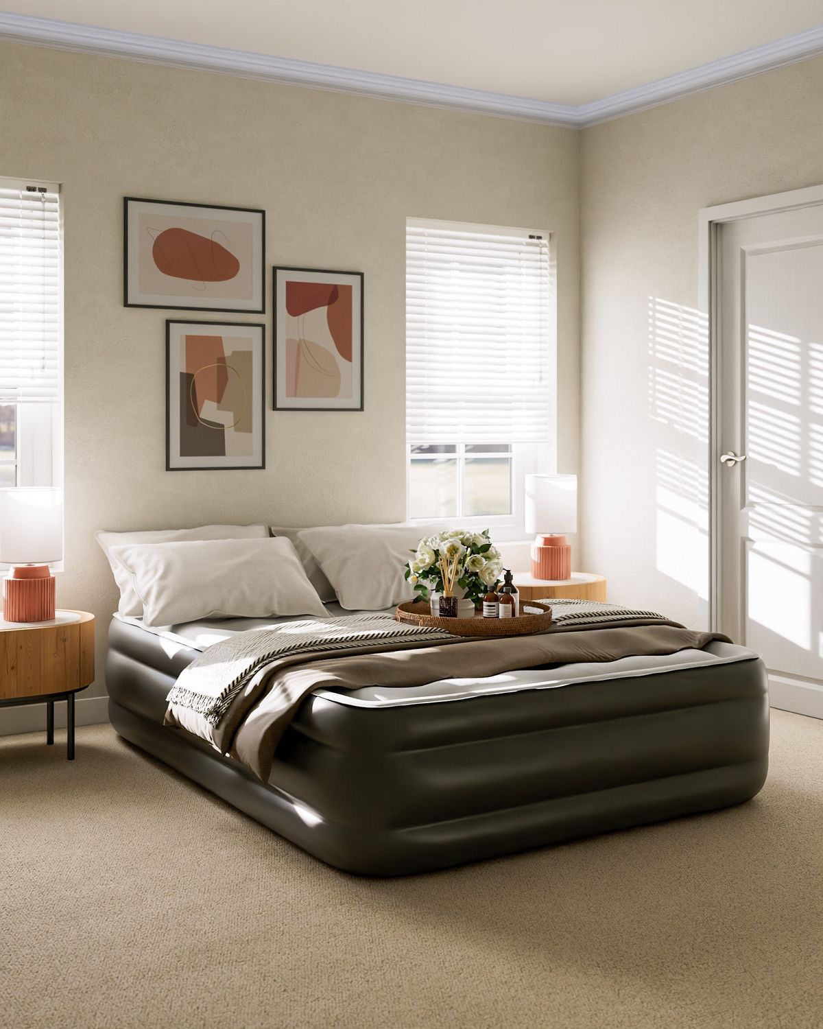 Premium Black Inflatable Mattress – Built - In Pump | Luxury Airbed 5×6 ft & 6×6 ft for Home, Travel & Camping | - Elegant Households KE