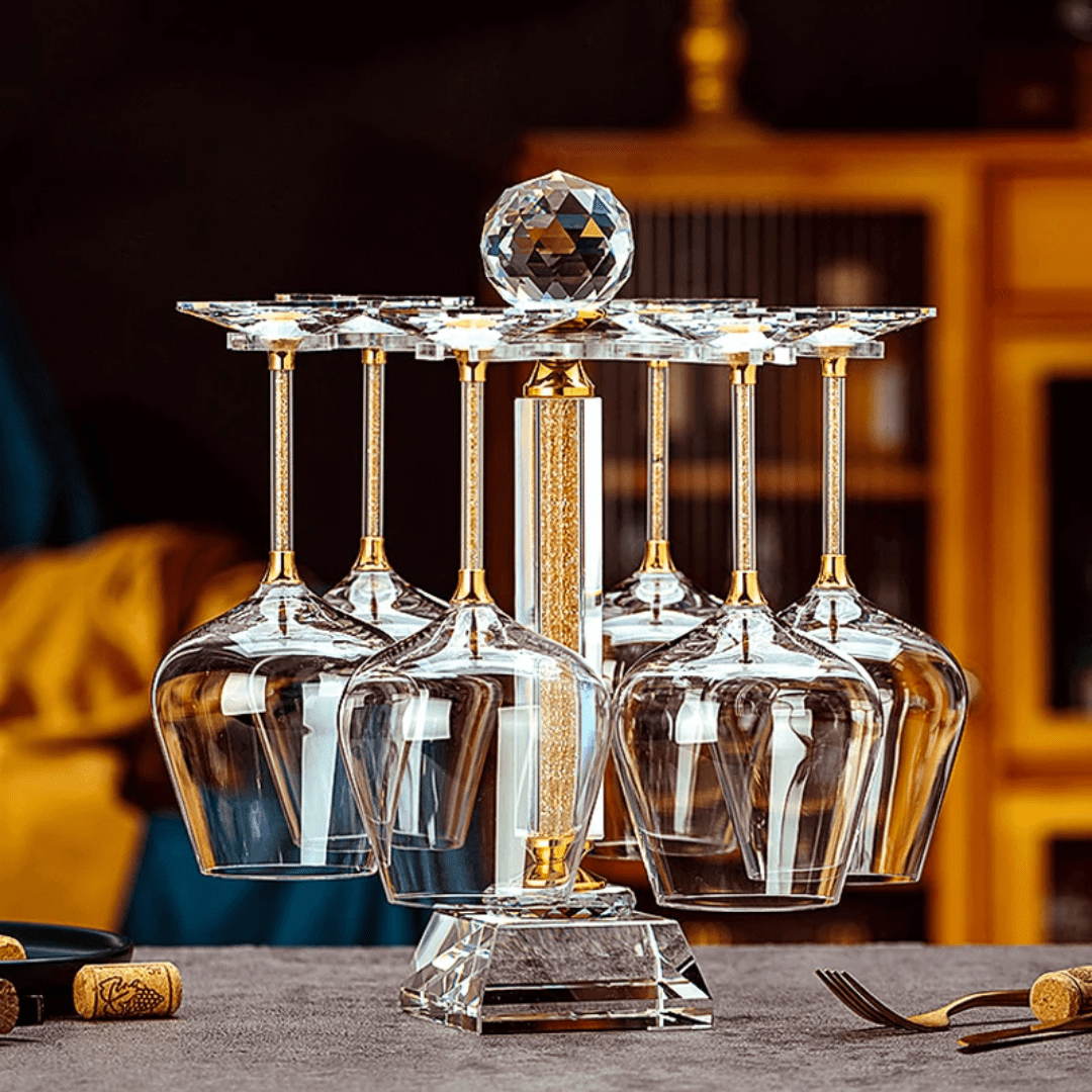 Premium Burgundy Crystal Wine Glasses – Long Stem Diamond Goblet | - Elegant Households KE