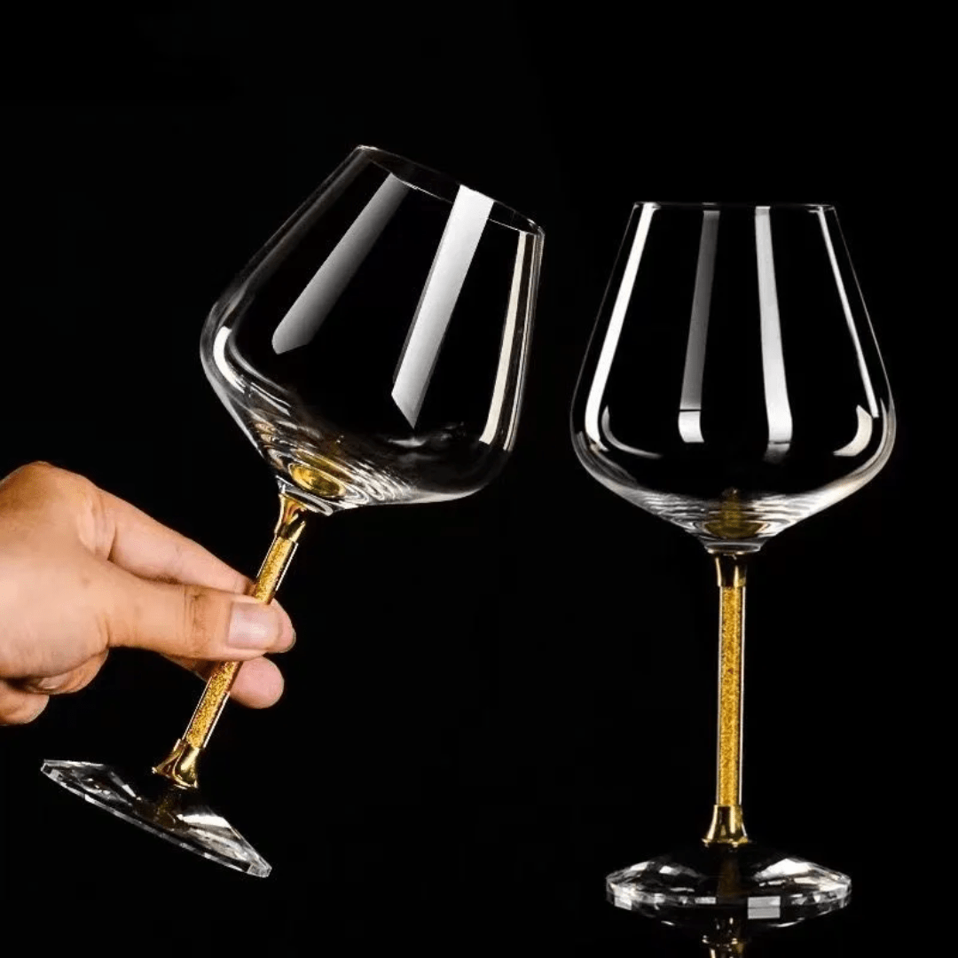 Premium Burgundy Crystal Wine Glasses – Long Stem Diamond Goblet | - Elegant Households KE