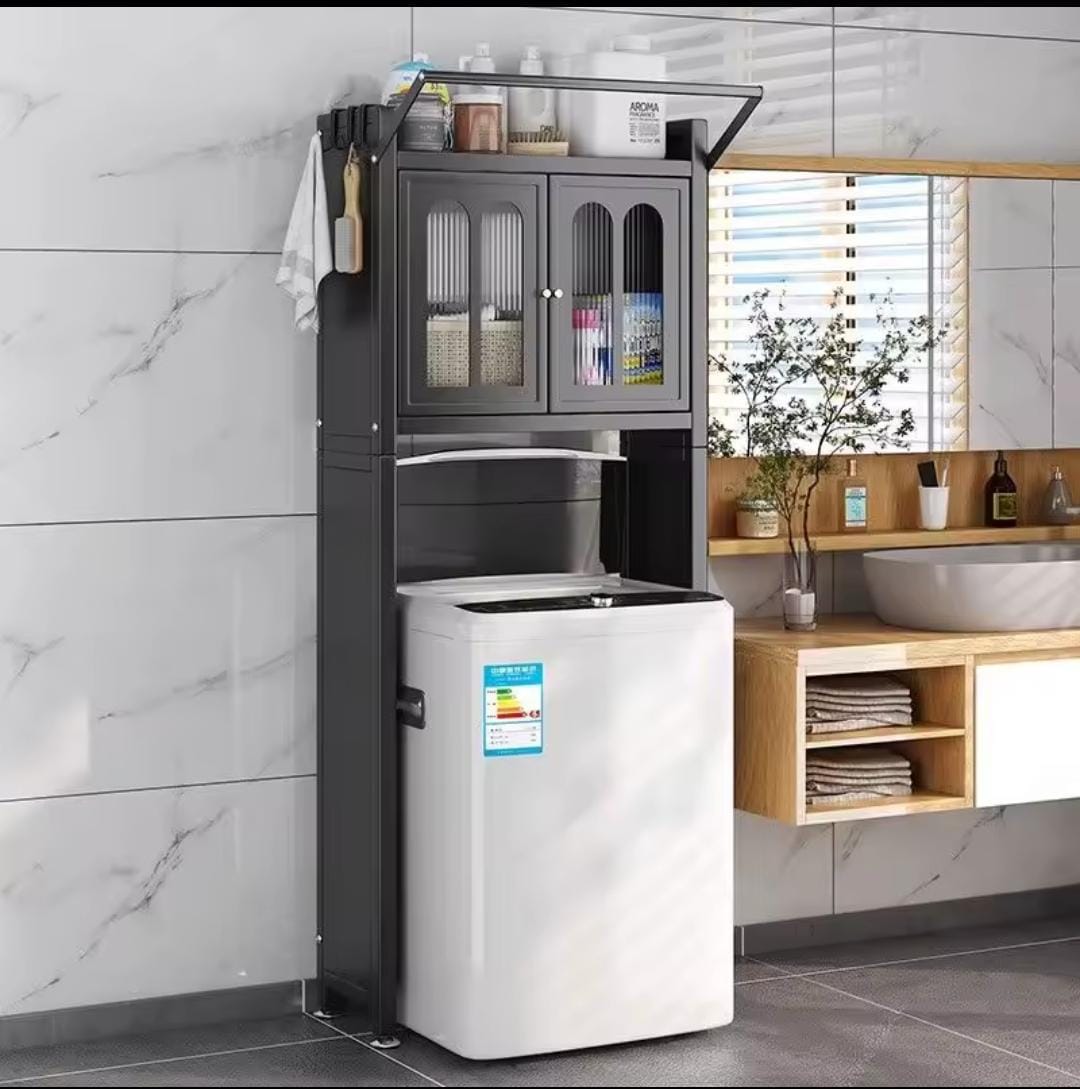 Premium Washing Machine Organizer with Dust - Proof Cabinet | Space - Saving Laundry Storage Rack | 70x25x172.5 cm | - Elegant Households KE